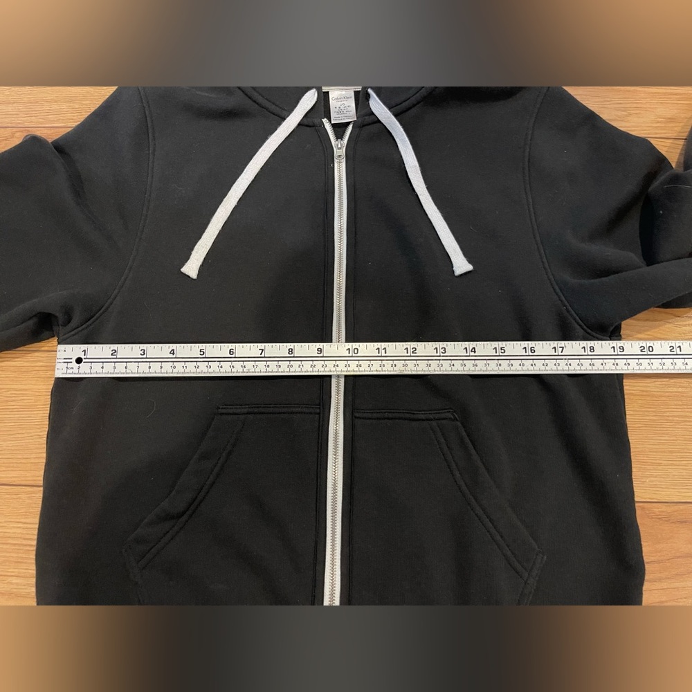 Calvin Klein Black Zip-Up Hoodie with White Trim women large pockets - Picture 8 of 10
